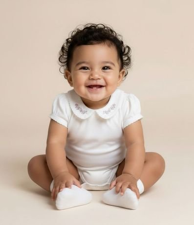 Body Infantil con Cuello Muñeca y Bordado de Flores - Talle RN a 18 Meses