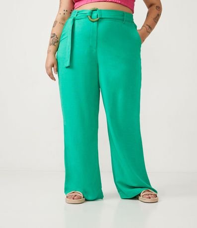 Pantalón Pantalona en Lino con Cinturón Curve & Plus Size 1