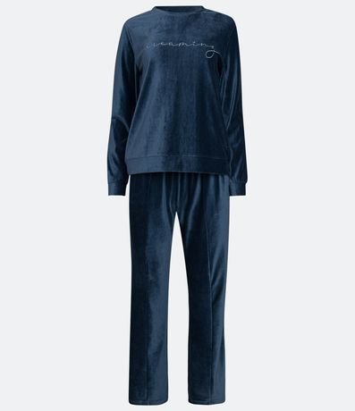 Pijama Largo en Plush con Textura Acanalada y Bordado Lettering 5