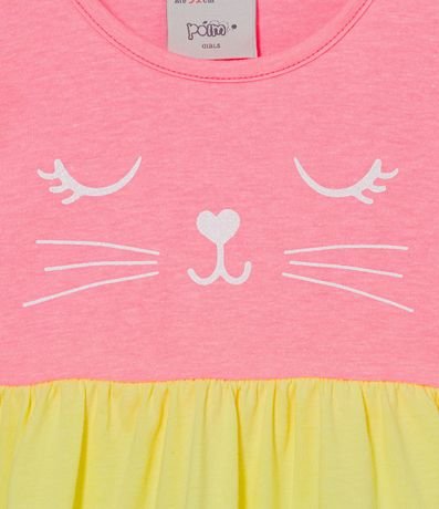 Vestido Marias Infantil Neón con Estampado Cara de Gatito - Talle 1 a 5 años 3