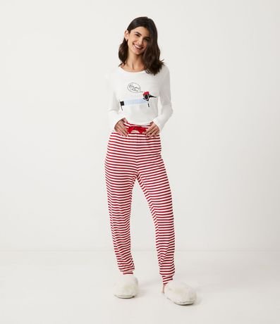 Pijama Largo de Punto con Estampado de Perro