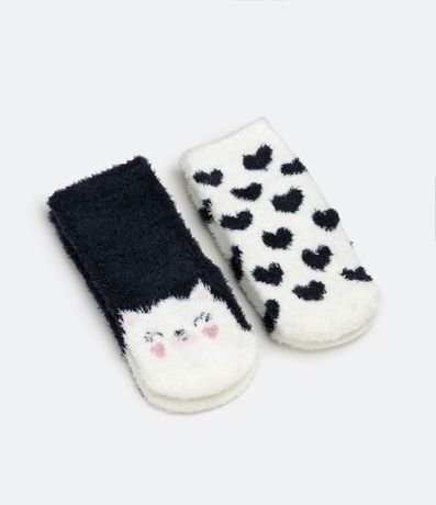 Kit 02 Pares de Medias Infantiles Estampado Gatito y Corazones - Talle 0 a 18 meses 1