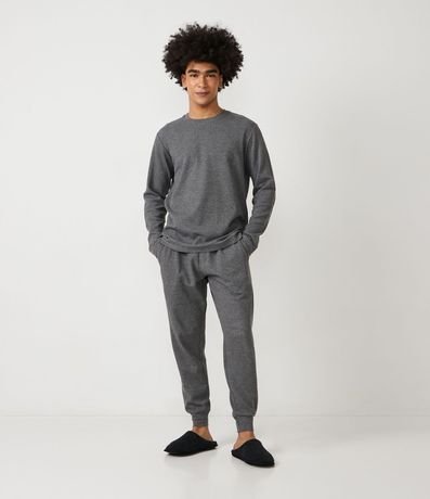 Pantalón de Pijama en Algodón Texturizado con Cintura Elástica 1