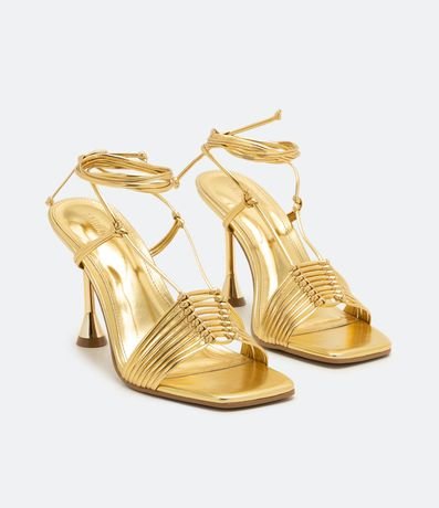 Sandalia Multi Tiras con Tacón Diferenciado y Efecto Metalizado 4