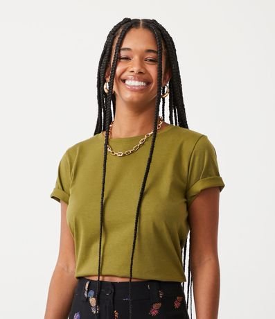 Blusa Alargada Básica en Algodón con Cuello Redondo y Manga Corta 1