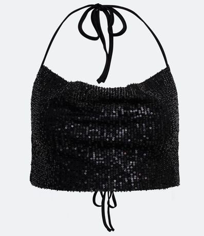 Blusa Cropped sin Manga en Lentejuela con Lazo 1