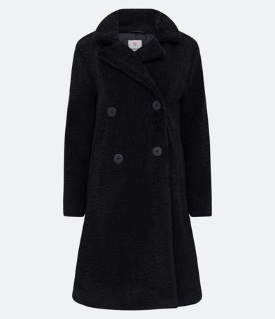 Campera Alargada en Sherpa con Bolsillos y Cierre Cruzado con Botones 5