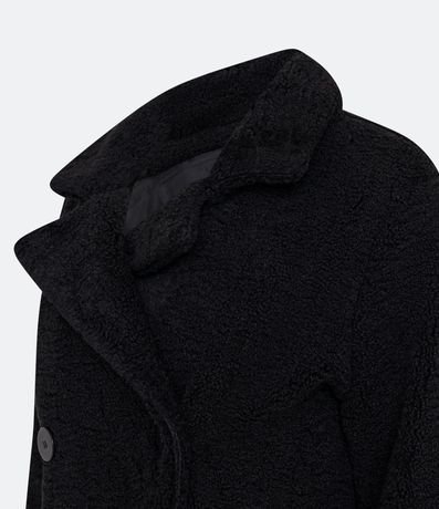 Campera Alargada en Sherpa con Bolsillos y Cierre Cruzado con Botones 7