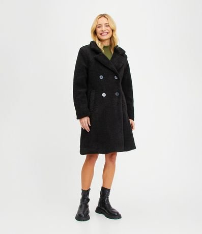 Campera Alargada en Sherpa con Bolsillos y Cierre Cruzado con Botones 2