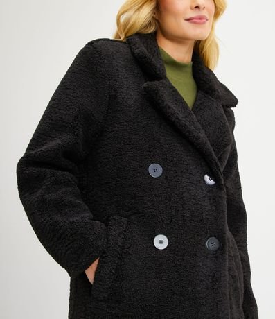 Campera Alargada en Sherpa con Bolsillos y Cierre Cruzado con Botones 4