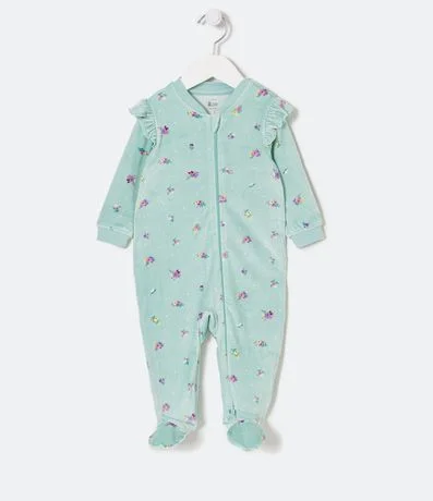 Mono Infantil en Plush con Volado y Estampado de Florzitas - Talle RN a 24 meses 1
