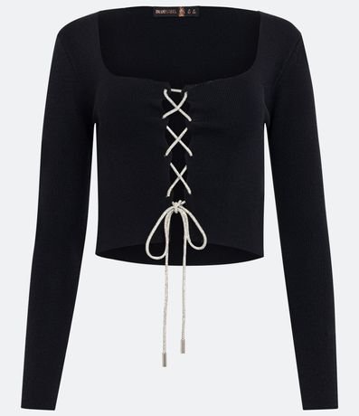 Blusa en Punto con Manga Larga y Lazo con Brillos 1
