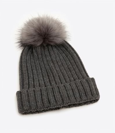 Gorro de Punto Acanalado con Pompón y Bajo Plegado