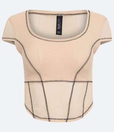 Blusa en Tul con Manga Corta y Pespuntos Contrastantes 5