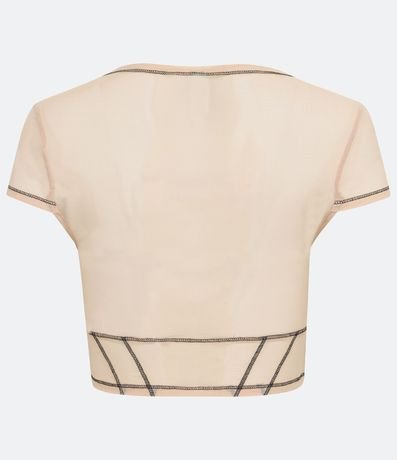 Blusa en Tul con Manga Corta y Pespuntos Contrastantes 6