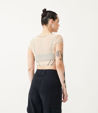 Blusa en Tul con Manga Corta y Pespuntos Contrastantes 3