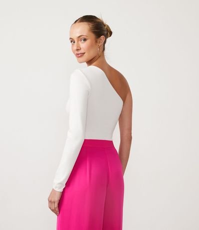 Blusa Cropped en  Punto con Hombro Solo y Manga Larga 3