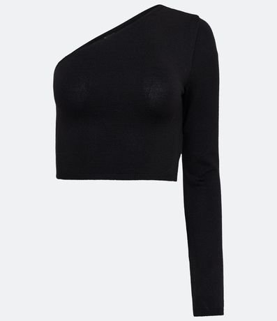 Blusa Cropped en  Punto con Hombro Solo y Manga Larga 5