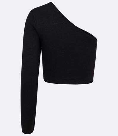 Blusa Cropped en  Punto con Hombro Solo y Manga Larga 6
