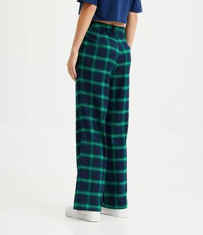 Pantalón Wide Leg Sastrería con Pliegues y Estampado de Cuadros 3