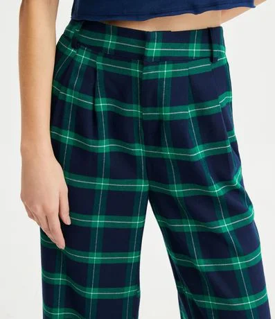 Pantalón Wide Leg Sastrería con Pliegues y Estampado de Cuadros 4