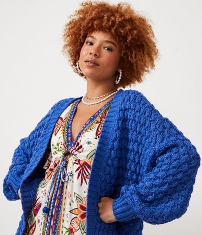 Cardigan Alargado en Tejido con Diferentes Puntos