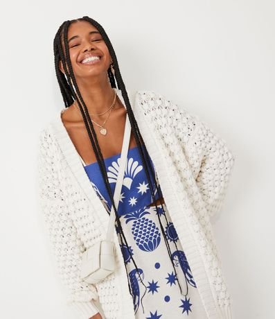 Cardigan Alargado en Tejido con Diferentes Puntos