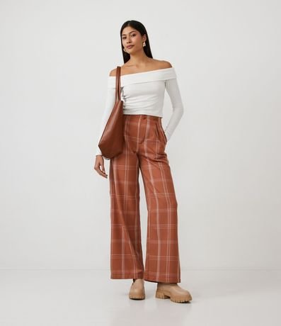 Pantalón Pantalona Sastrería de Cuadros con Botones en la Cintura 1