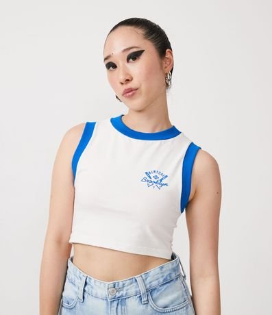 Blusa Cropped sin Manga en Cotton con Lettering NY College 1