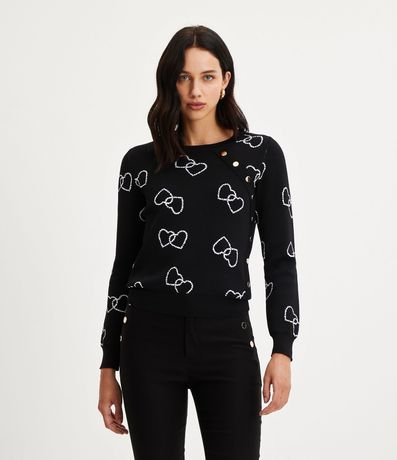 Blusa de Punto con Corazones Bordados y Detalle de Botones 1