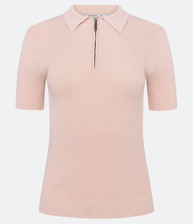 Blusa en Tejido de Punto con Mangas Cortas Cremallera en el Cuello 5