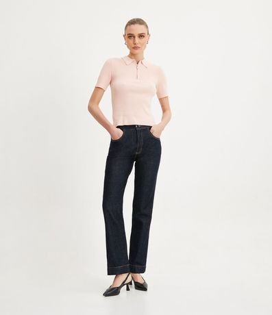 Blusa en Tejido de Punto con Mangas Cortas Cremallera en el Cuello 2