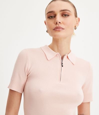 Blusa en Tejido de Punto con Mangas Cortas Cremallera en el Cuello 4