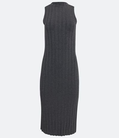 Vestido Midi en Viscosa con Cuello Alto Básico y Acanalado 5