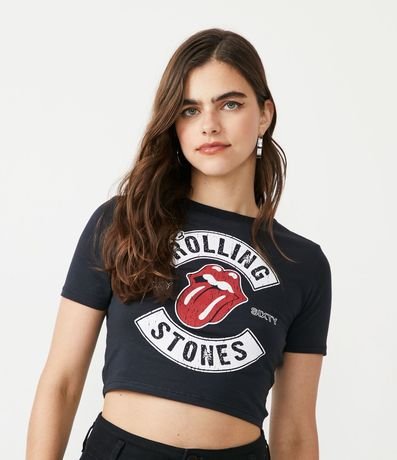 Blusa Cropped en Media Malla con Estampado Rolling Stones Sixty 1