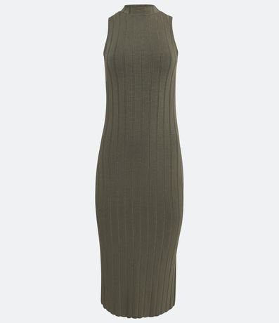 Vestido Midi en Viscosa con Cuello Alto Básico y Acanalado 6