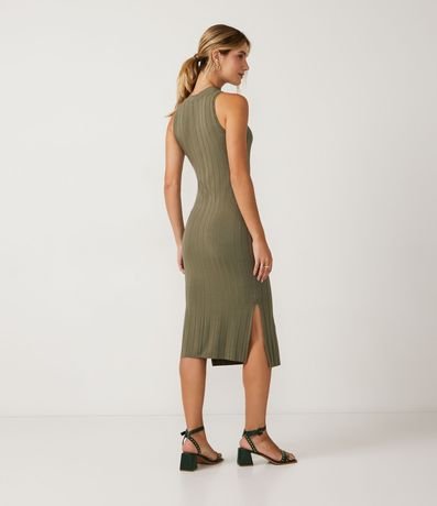 Vestido Midi en Viscosa con Cuello Alto Básico y Acanalado 2