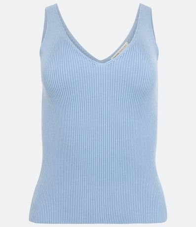 Blusa Musculosa en Punto Acanalado con Escote V 6