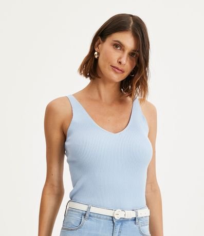 Blusa Musculosa en Punto Acanalado con Escote V 4
