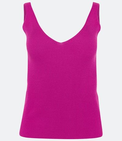 Blusa Musculosa en Punto Acanalado con Escote V 5