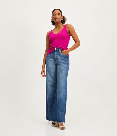 Blusa Musculosa en Punto Acanalado con Escote V 2
