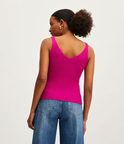 Blusa Musculosa en Punto Acanalado con Escote V 3