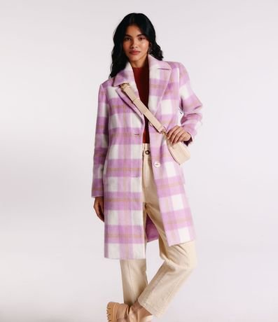 Saco Largo en Polivelour con Estampado de Cuadros