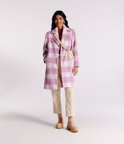 Saco Largo en Polivelour con Estampado de Cuadros 5