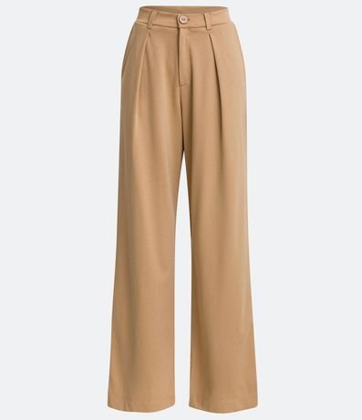 Pantalón Wide Leg Cintura Alta en Punto Roma con Pliegues 5