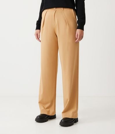 Pantalón Wide Leg Cintura Alta en Punto Roma con Pliegues 2