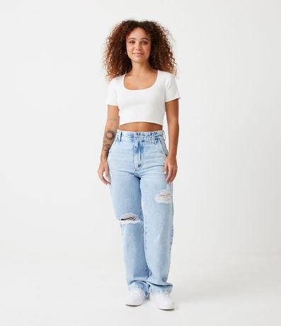 Pantalón años 90 en Jeans con Rotos Detalle Trabilla de Color 1