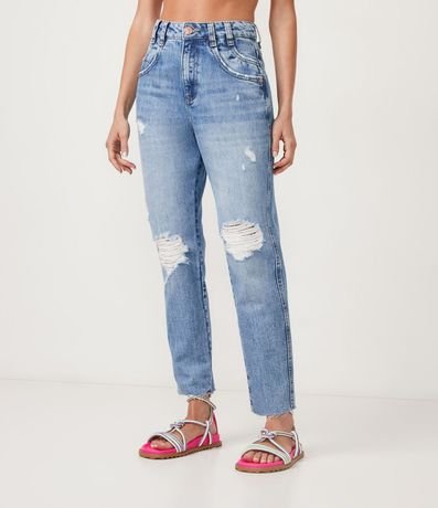 Pantalón Mom en Jeans con Doble Bolsillos y Desgastes 2