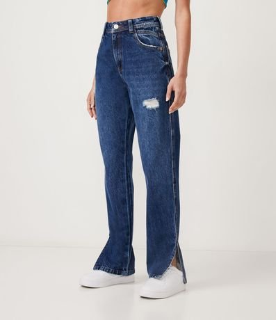 Pantalón Recto Cintura Alta en Jeans con Bolsillos y Deshilachados 2