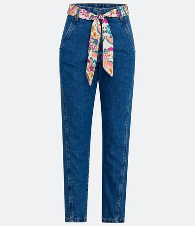 Pantalón Mom en Jeans con Cinturón Pañuelo Floral Paisley de Colores 5